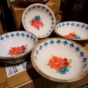 Pioneer Woman Breezy Blossom Arcadia Wood Salad Bowls
